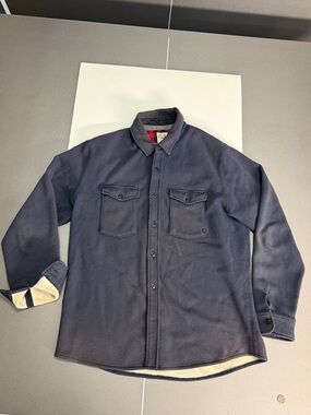 Relwen Men's Navy Button-Front Shirt Jacket with Contrast Lining
